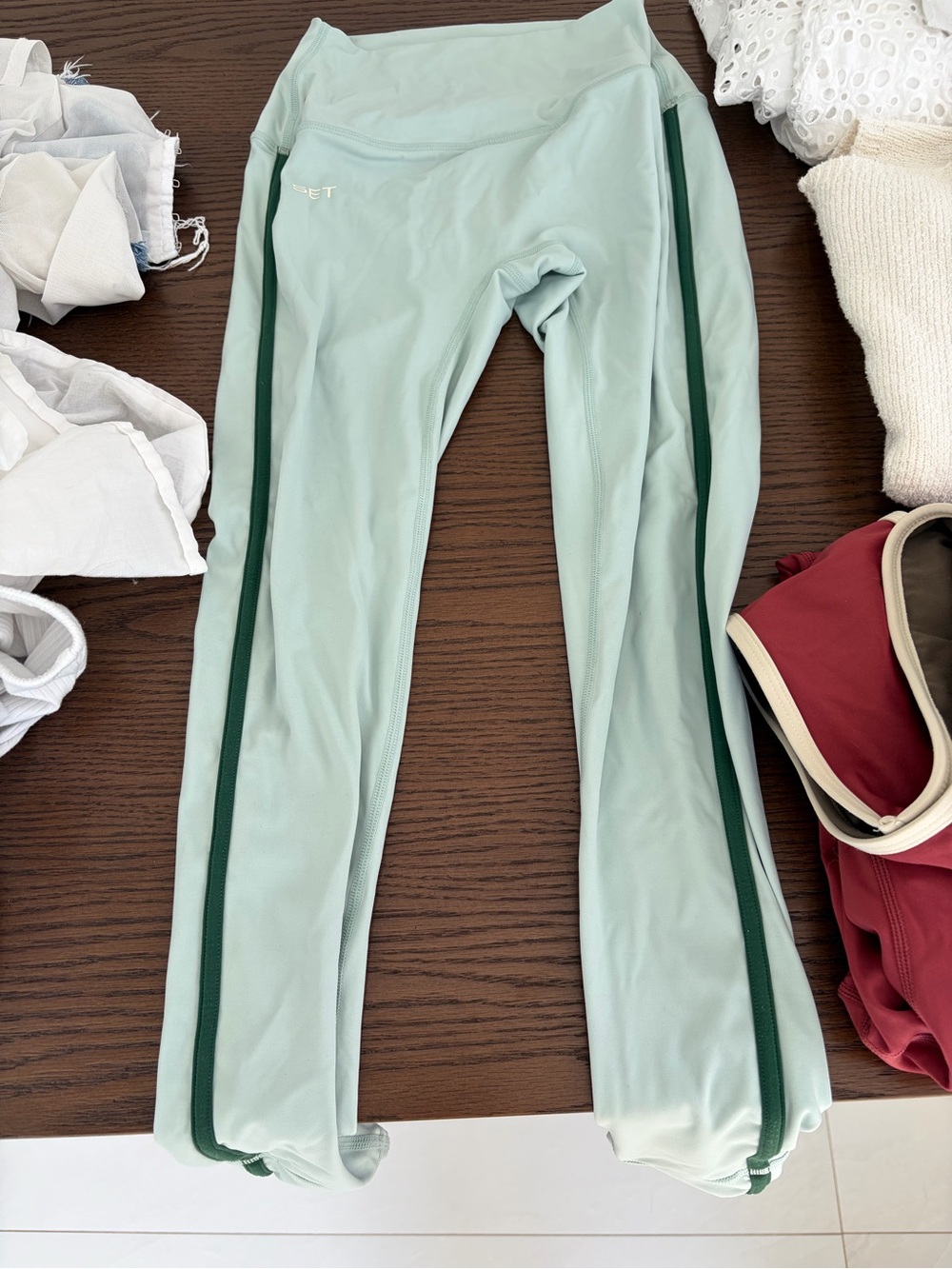 SET Active Mint Green Leggings with Dark Green Side Stripe